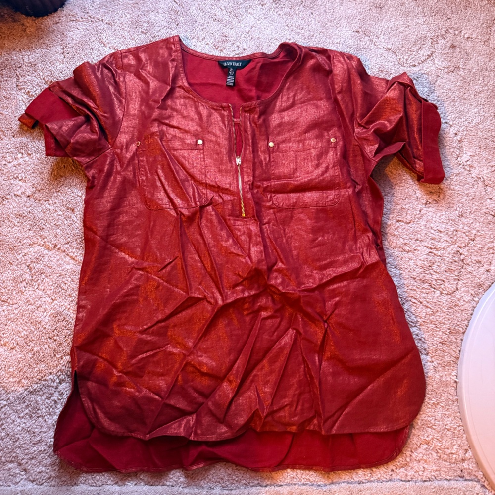 Ellen Tracy Shimmering Red Blouse with Zipper